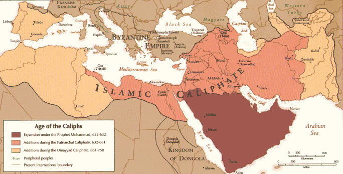 Karte zur Ausbreitung des Islam in Nordafrika um 750 (c) US government